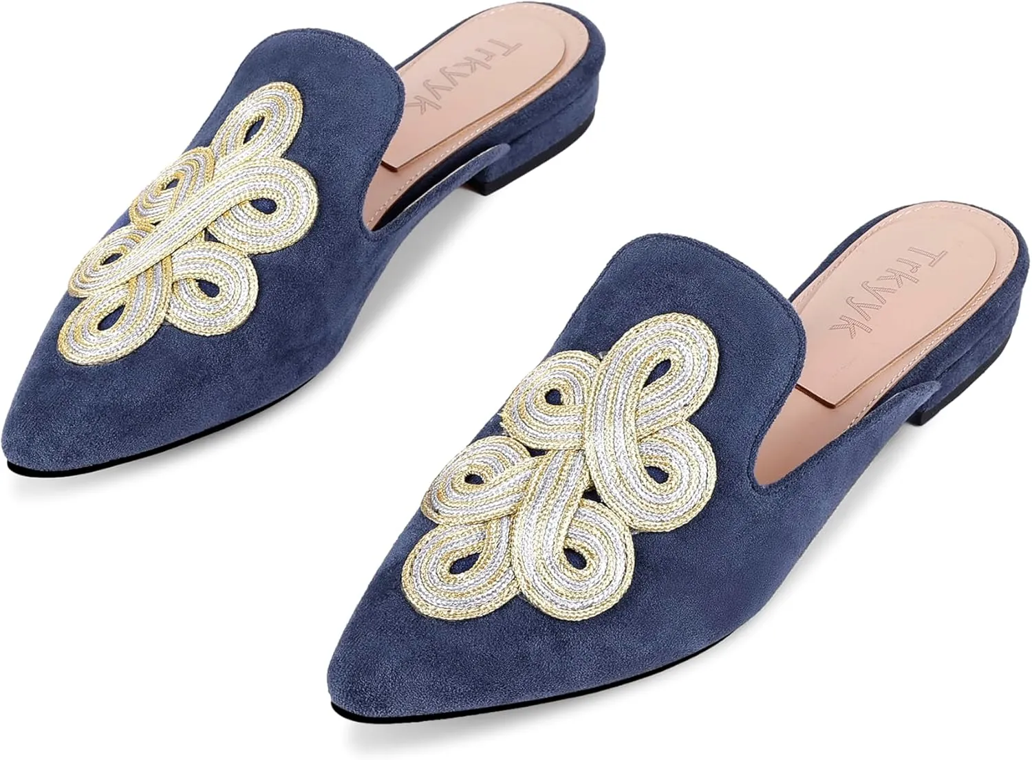 Mules for Women Pointed Toe Comfortable Flats Handmade Knotting Mules Backless Loafers