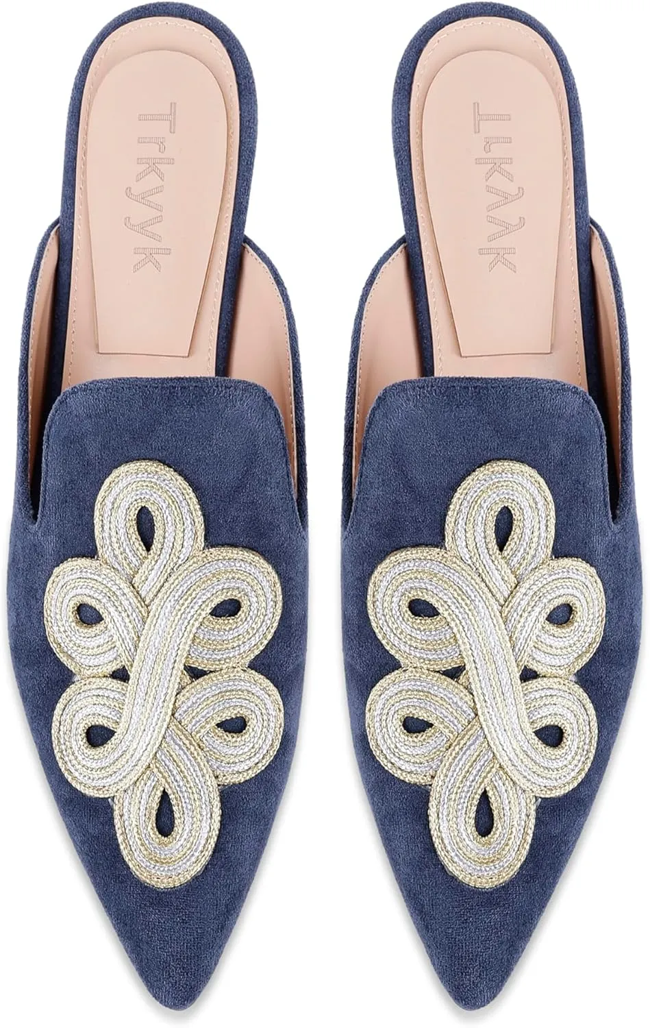 Mules for Women Pointed Toe Comfortable Flats Handmade Knotting Mules Backless Loafers