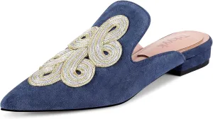 Mules for Women Pointed Toe Comfortable Flats Handmade Knotting Mules Backless Loafers
