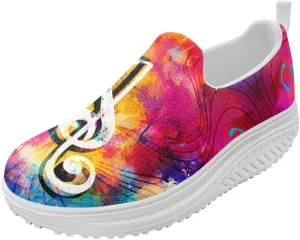 Music Note Womens Walking Sneakers Lightweight Platform Shoes Slip-on Casual Loafer for Outdoor Camping Gym