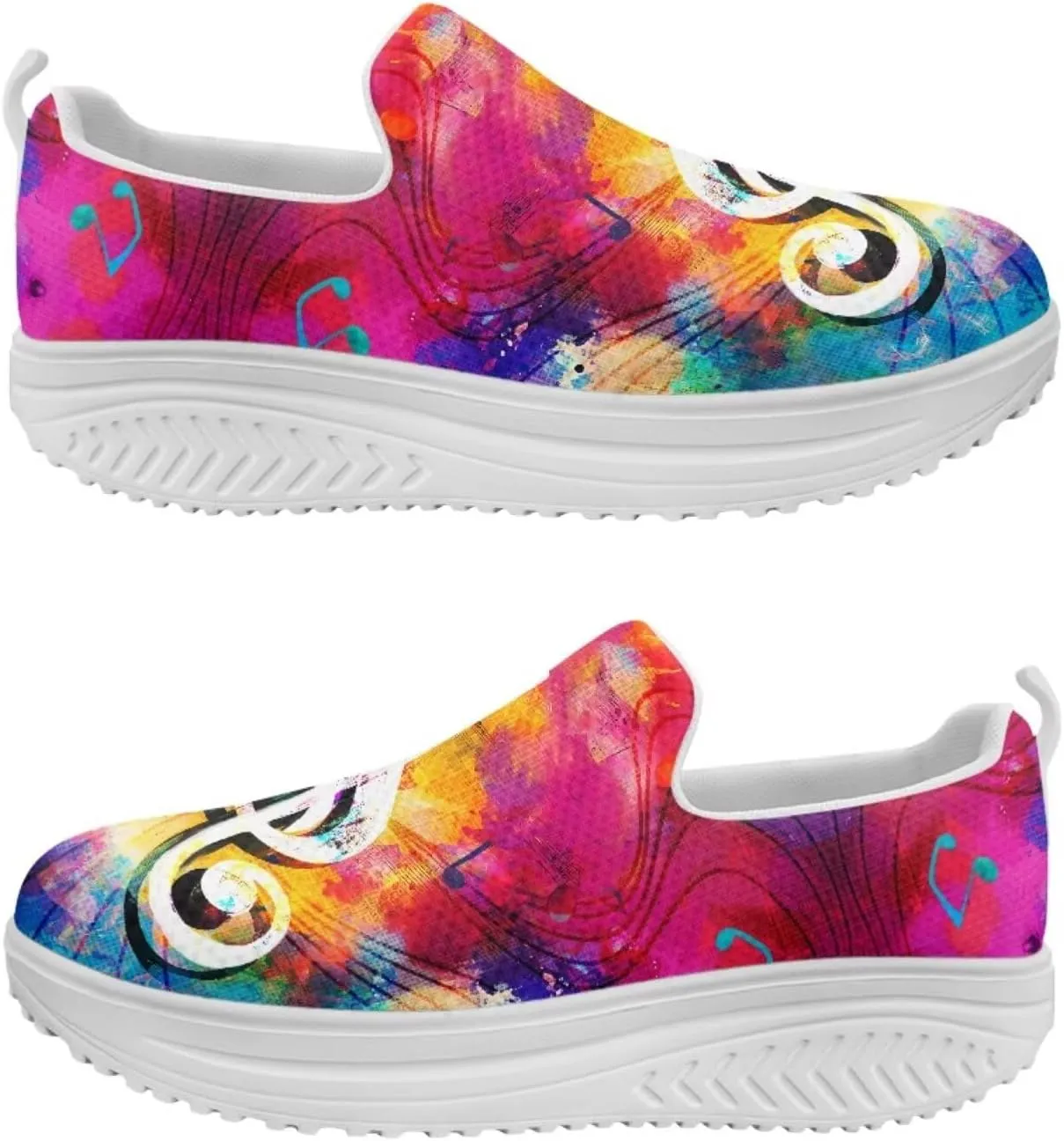 Music Note Womens Walking Sneakers Lightweight Platform Shoes Slip-on Casual Loafer for Outdoor Camping Gym