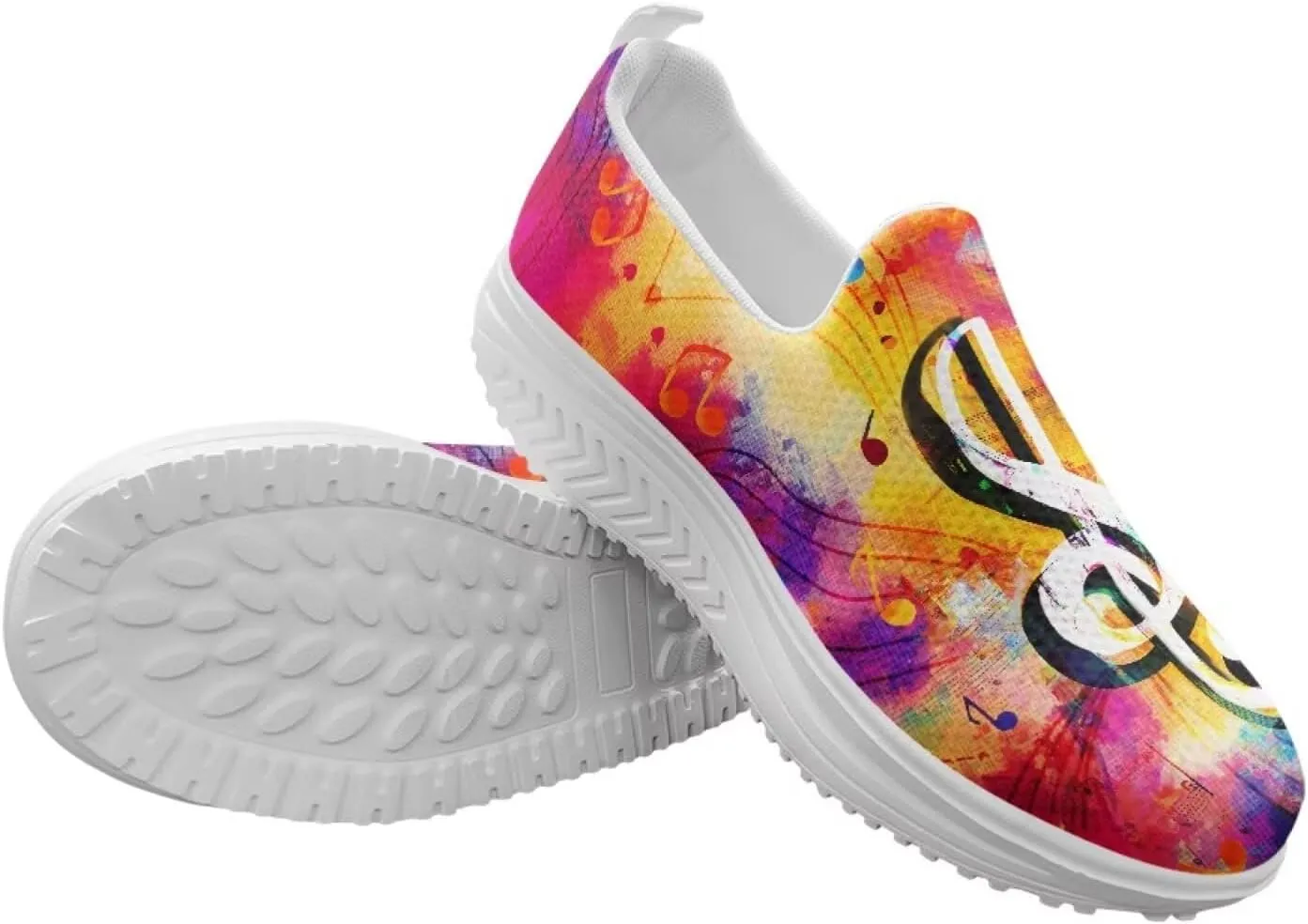 Music Note Womens Walking Sneakers Lightweight Platform Shoes Slip-on Casual Loafer for Outdoor Camping Gym