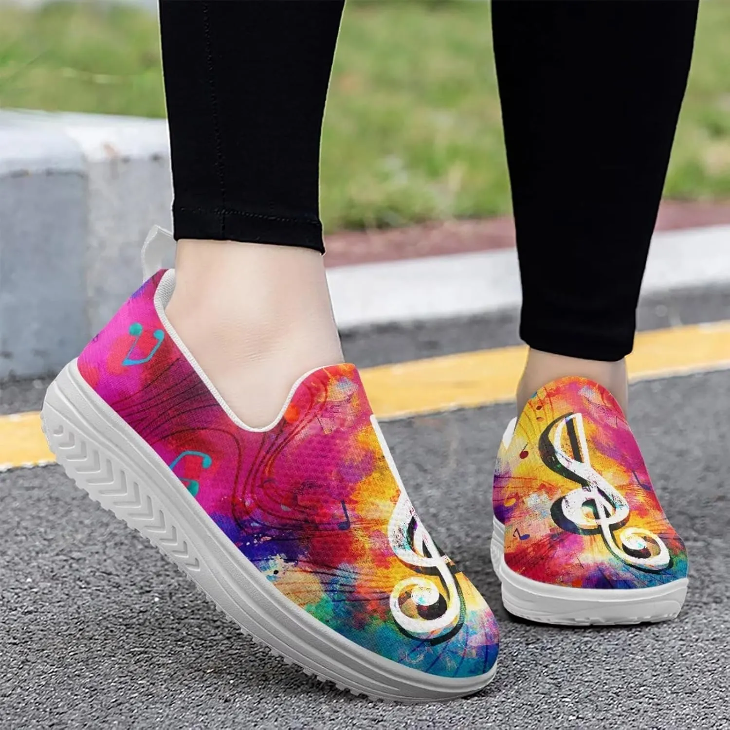 Music Note Womens Walking Sneakers Lightweight Platform Shoes Slip-on Casual Loafer for Outdoor Camping Gym