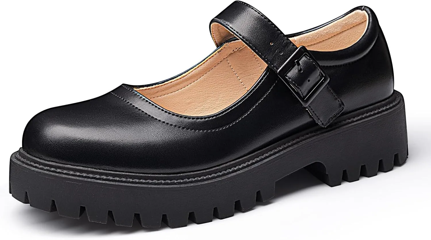MUSSHOE Mary Jane Shoes Women Comfortable Casual Round Toe Platform Chunky Low Heel Flat Shoes with Ankle Straps