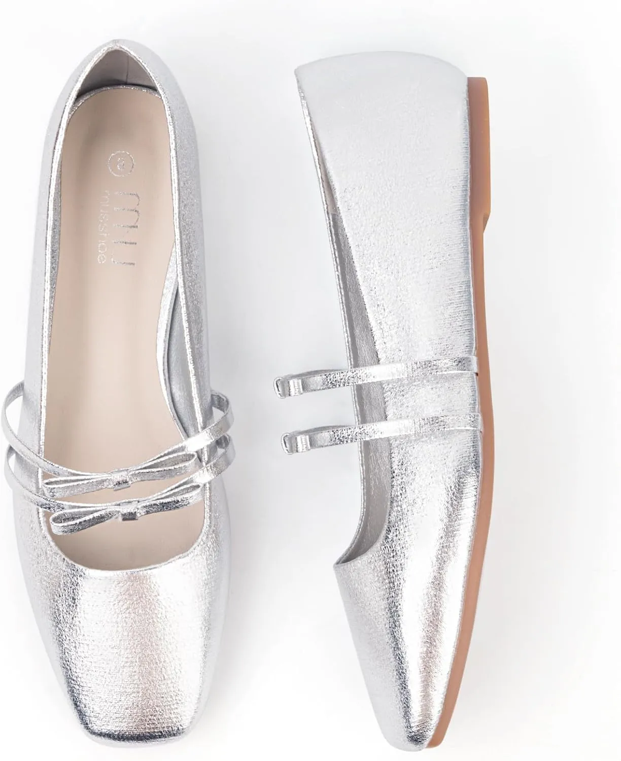 MUSSHOE Womens Ballet Mary Jane Flats Shoes Adjustable Strap Comfortable Square Closed Toe Versatile Chic Footwear with Latex Insole
