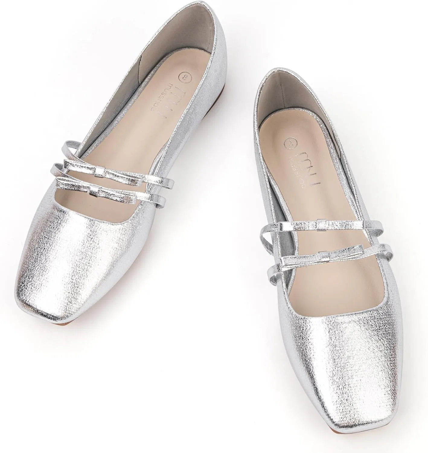 MUSSHOE Womens Ballet Mary Jane Flats Shoes Adjustable Strap Comfortable Square Closed Toe Versatile Chic Footwear with Latex Insole