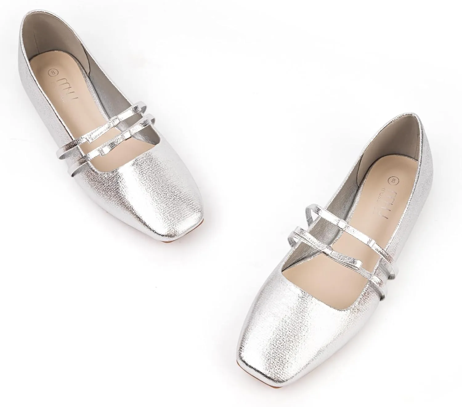 MUSSHOE Womens Ballet Mary Jane Flats Shoes Adjustable Strap Comfortable Square Closed Toe Versatile Chic Footwear with Latex Insole