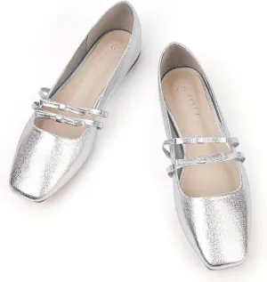 MUSSHOE Womens Ballet Mary Jane Flats Shoes Adjustable Strap Comfortable Square Closed Toe Versatile Chic Footwear with Latex Insole