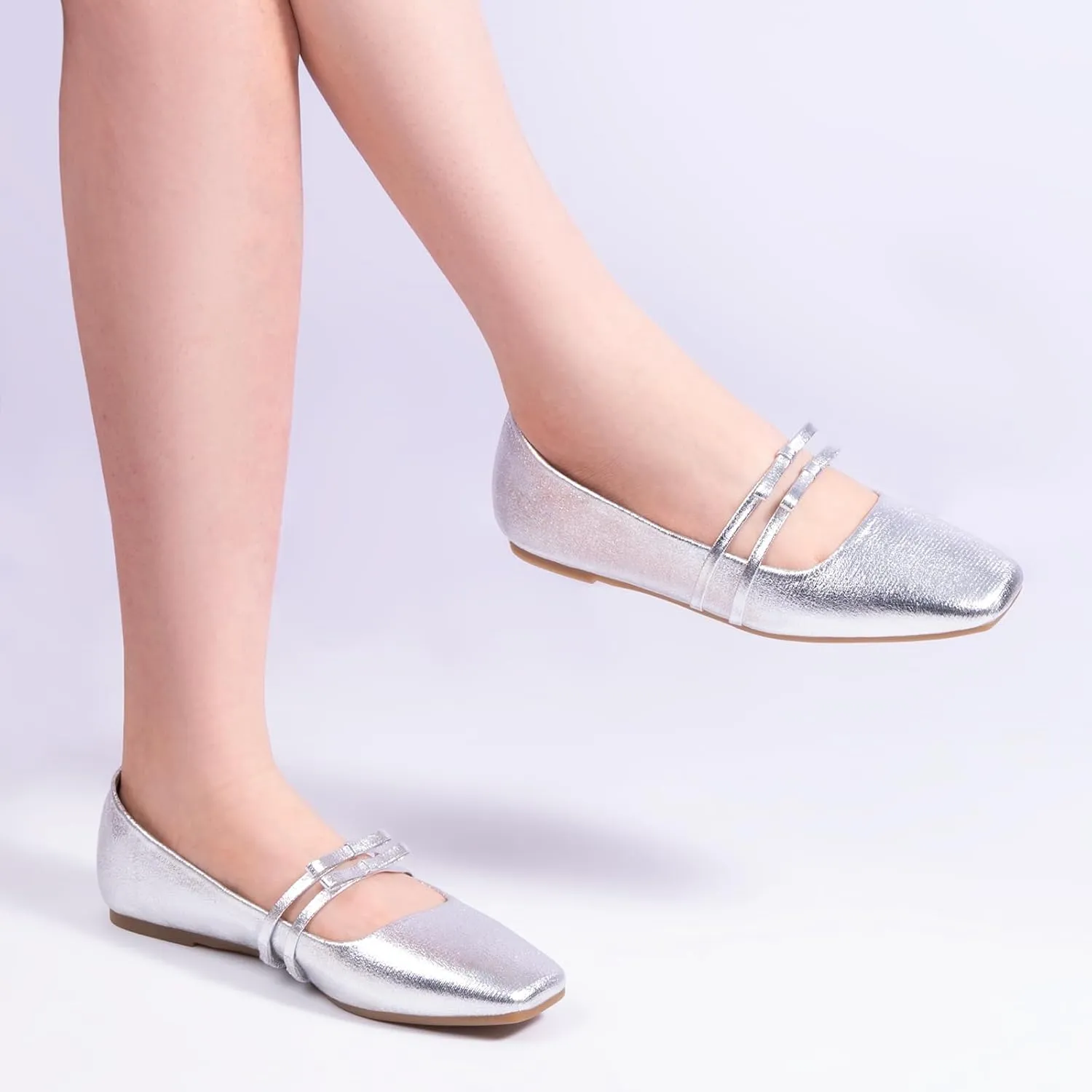 MUSSHOE Womens Ballet Mary Jane Flats Shoes Adjustable Strap Comfortable Square Closed Toe Versatile Chic Footwear with Latex Insole