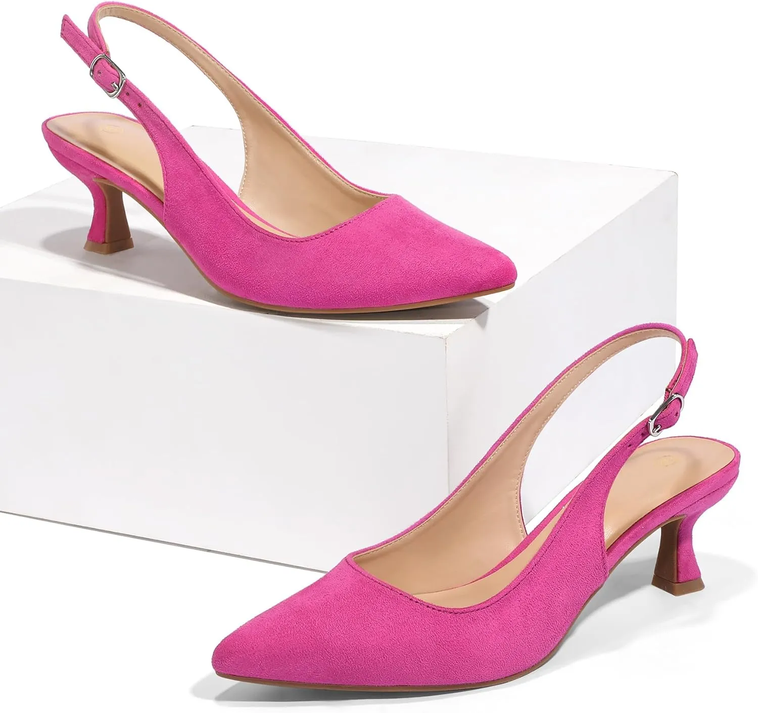 mysoft Women's Slingback Kitten Heel Pumps 2-Inch Low Heels Closed Toe Party Wedding Dress Shoes
