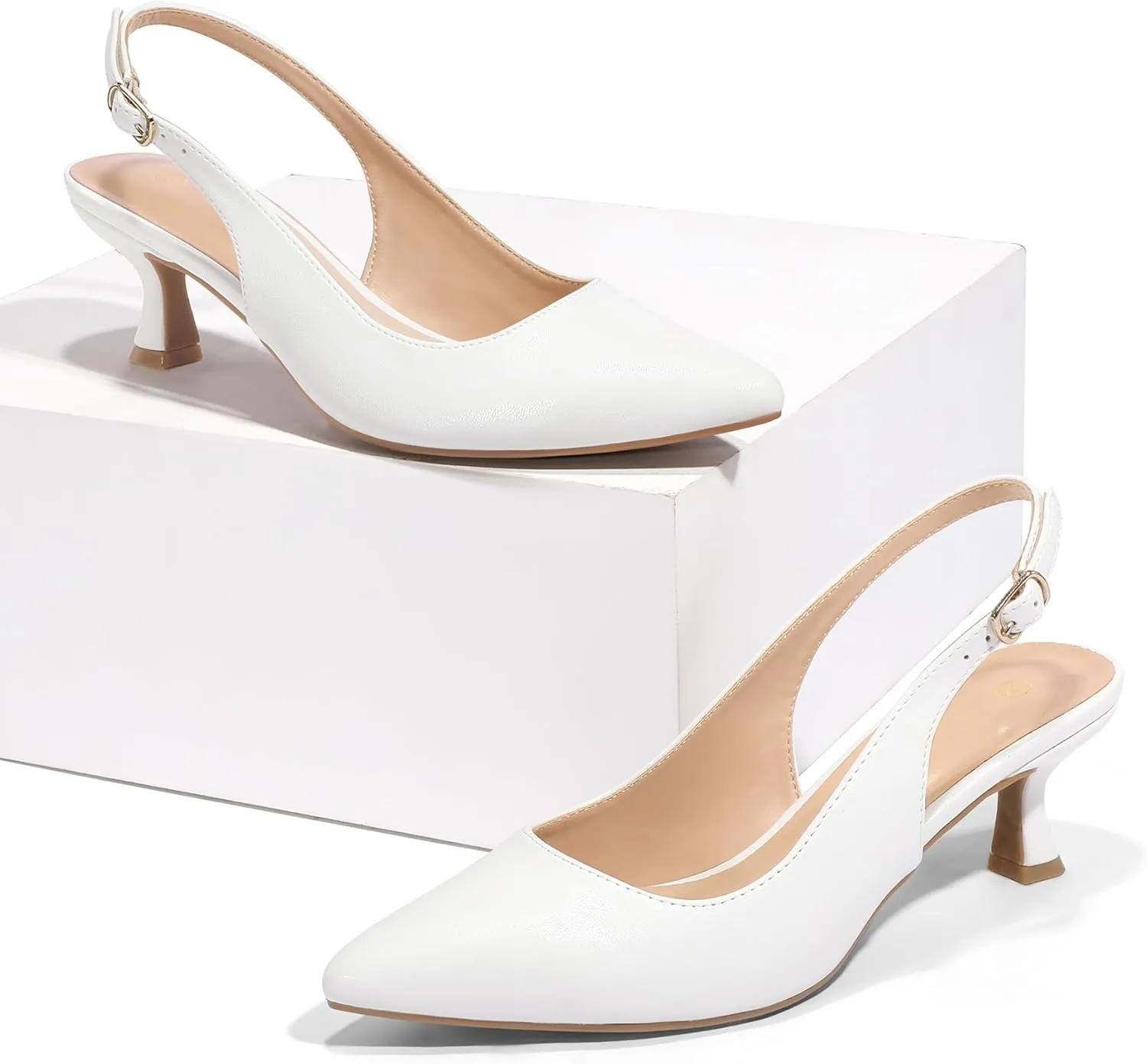 mysoft Women's Slingback Kitten Heel Pumps 2-Inch Low Heels Closed Toe Party Wedding Dress Shoes