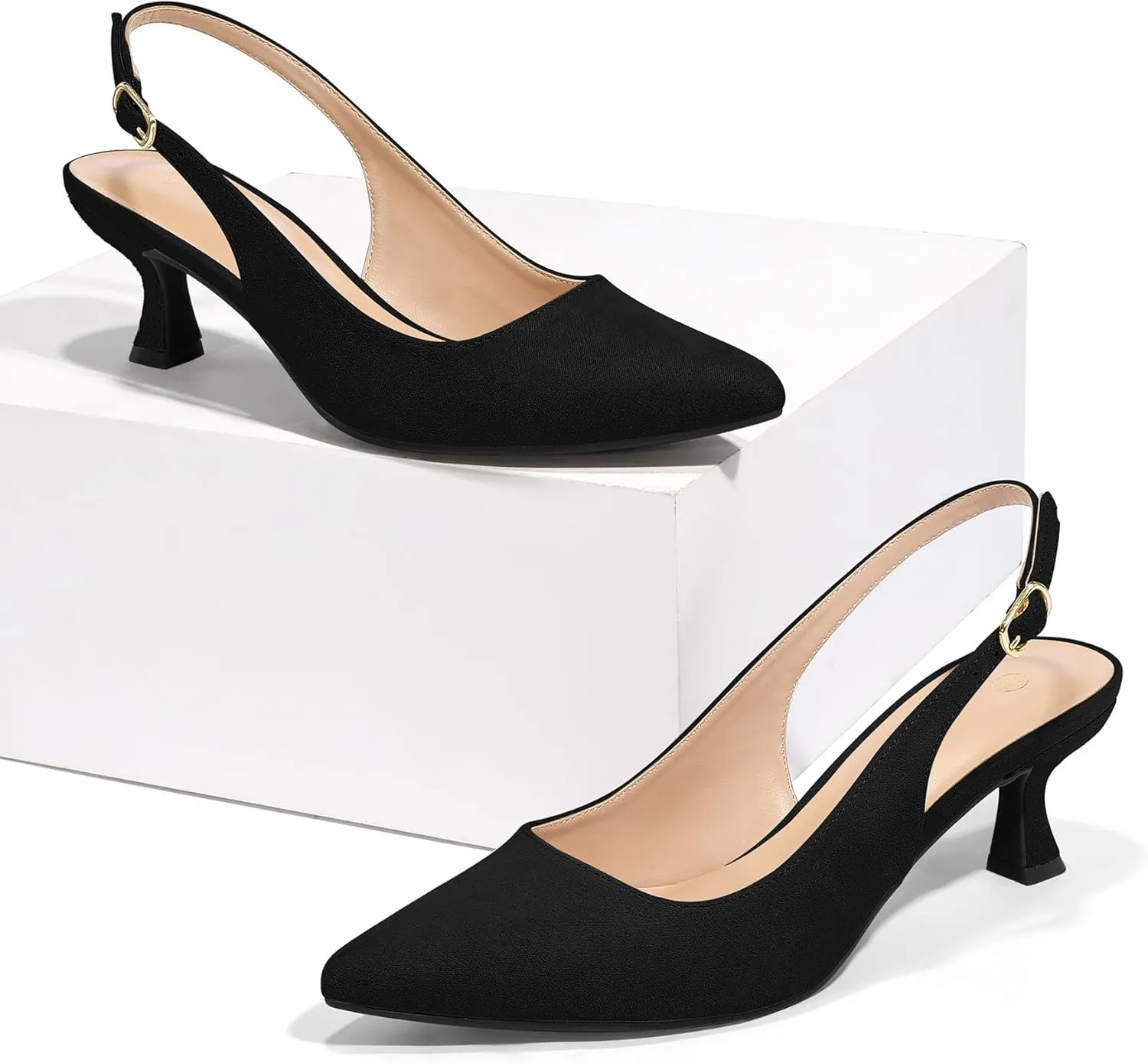 mysoft Women's Slingback Kitten Heel Pumps 2-Inch Low Heels Closed Toe Party Wedding Dress Shoes