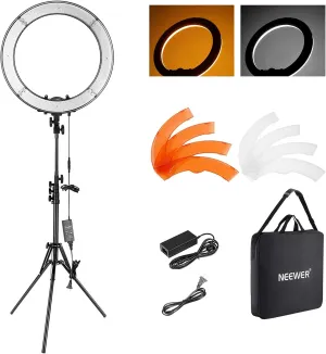 NEEWER 18 Inch Ring Light with Tripod Stand, 55W Large LED Ringlight, Cold Shoe Phone Holder Compatible with iPhone Camera for Video Recording Photography Streaming Selfie Makeup Studio Photo, RL-18