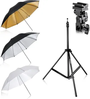 Neewer® Flash Mount Three Umbrellas Kit 33"/84cm White Soft/Silver Reflective/Gold Reflective Umbrella for Canon 430EX II,580EX II,Nikon SB600 SB800,Yongnuo YN 560,YN 565,Neewer TT560,TT680