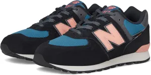 New Balance Kids 574 V1 70s Racing Lace-up Sneaker, Black/Omega Pink, 7 Wide US Unisex Big