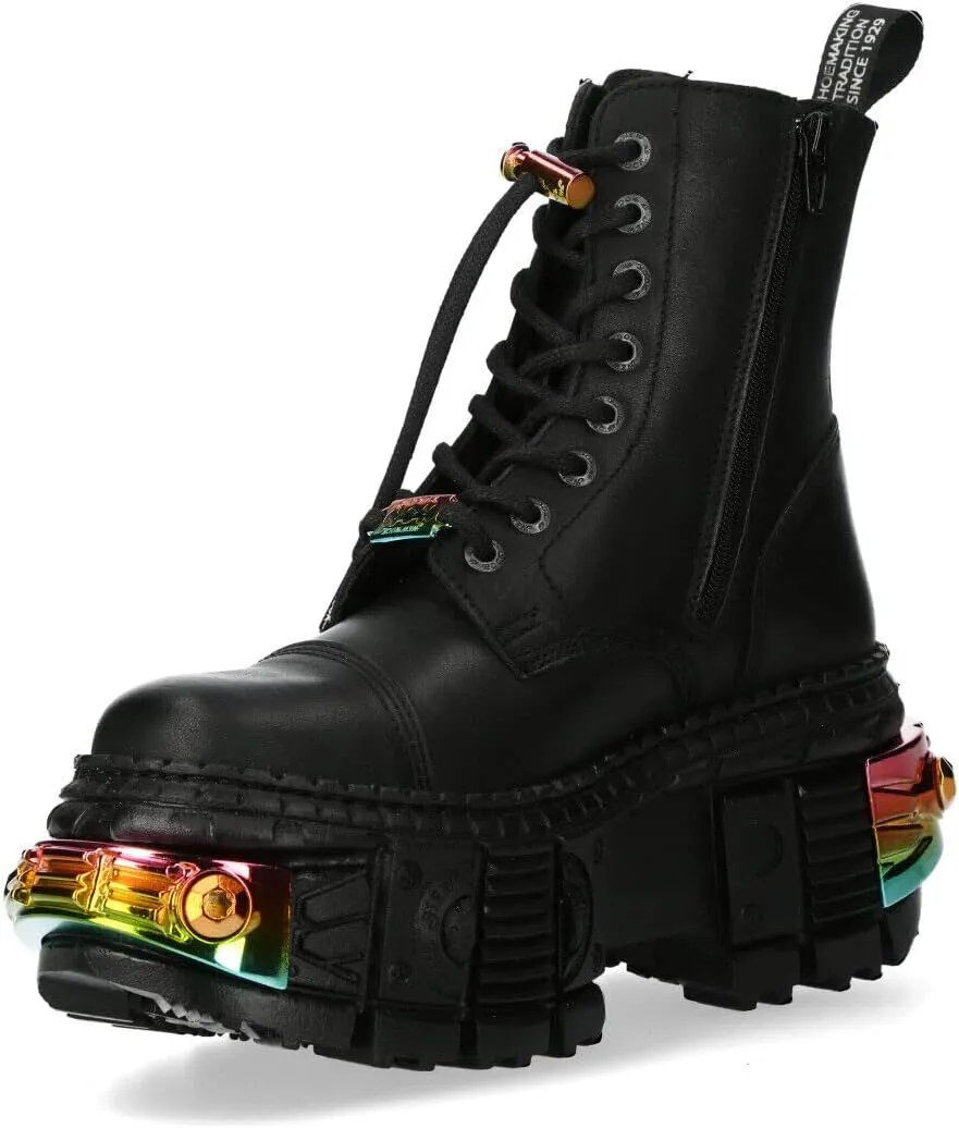 New Rock Boots WALL83CCT-S8 Mens Metallic Black Leather Platform Gothic Boots