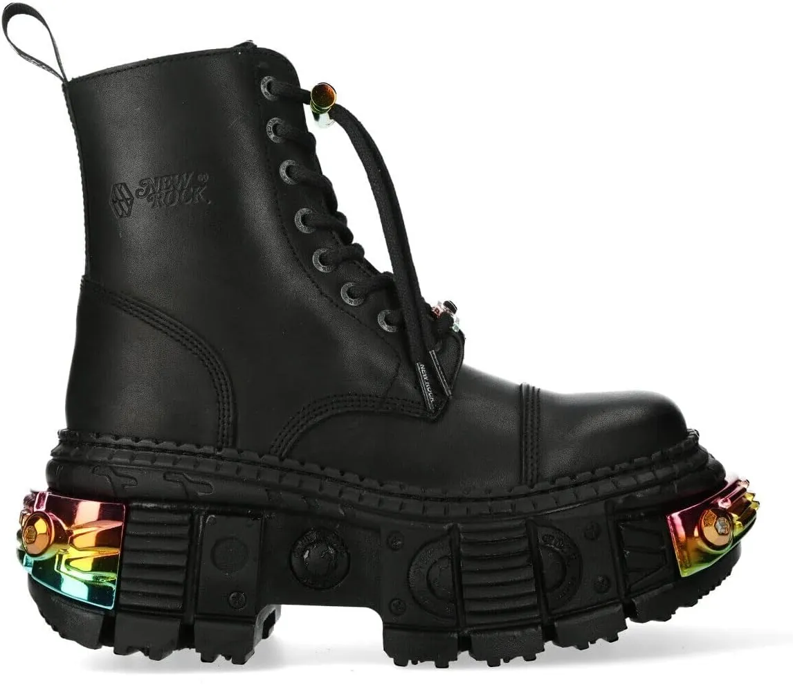 New Rock Boots WALL83CCT-S8 Mens Metallic Black Leather Platform Gothic Boots