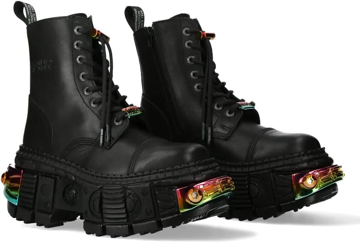 New Rock Boots WALL83CCT-S8 Mens Metallic Black Leather Platform Gothic Boots