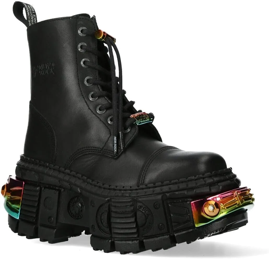 New Rock Boots WALL83CCT-S8 Mens Metallic Black Leather Platform Gothic Boots