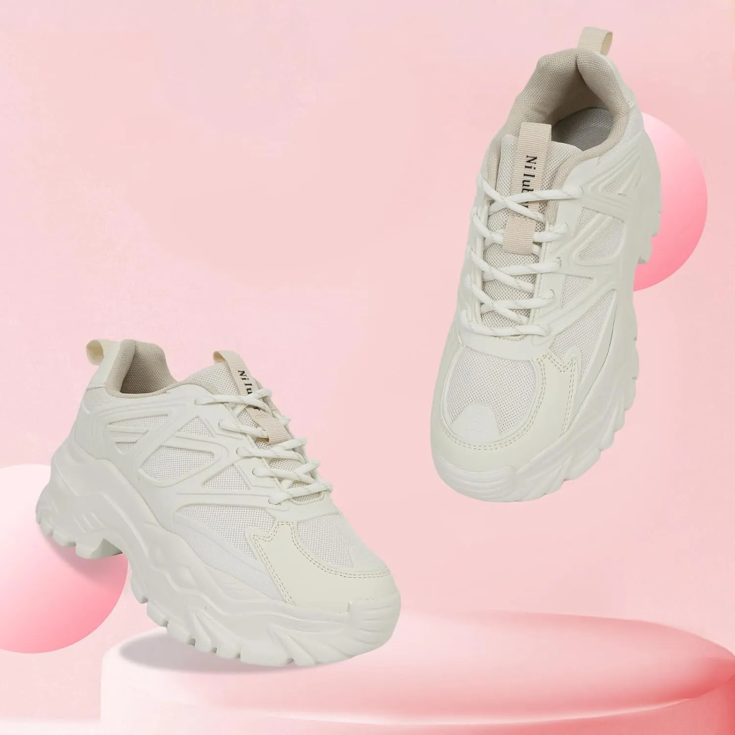 Niluber Chunky Sneakers for Women White Black Red Purple Platform Sneakers Comfortable Casual Lace Up Fashion Tennis Shoes