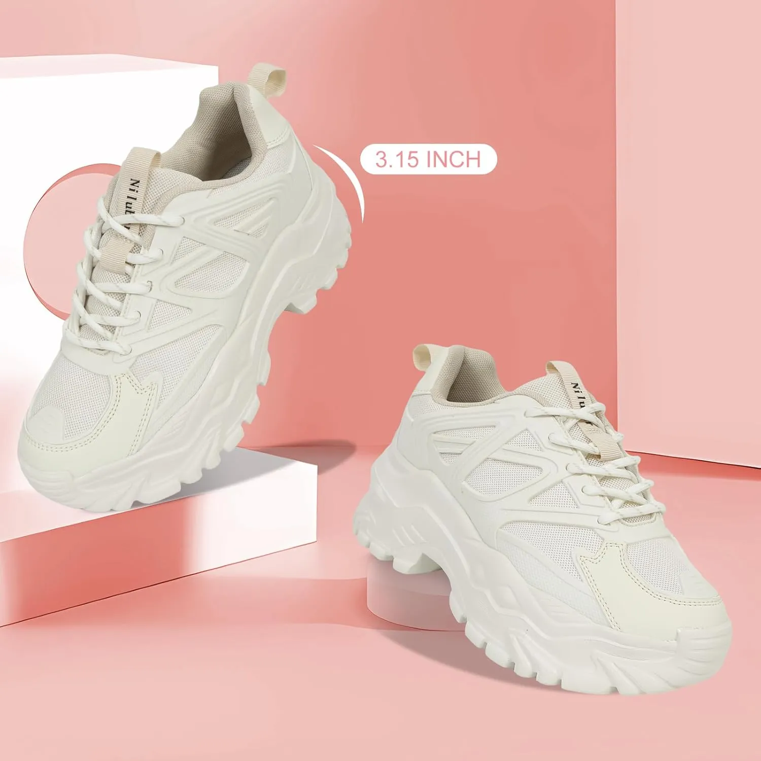 Niluber Chunky Sneakers for Women White Black Red Purple Platform Sneakers Comfortable Casual Lace Up Fashion Tennis Shoes