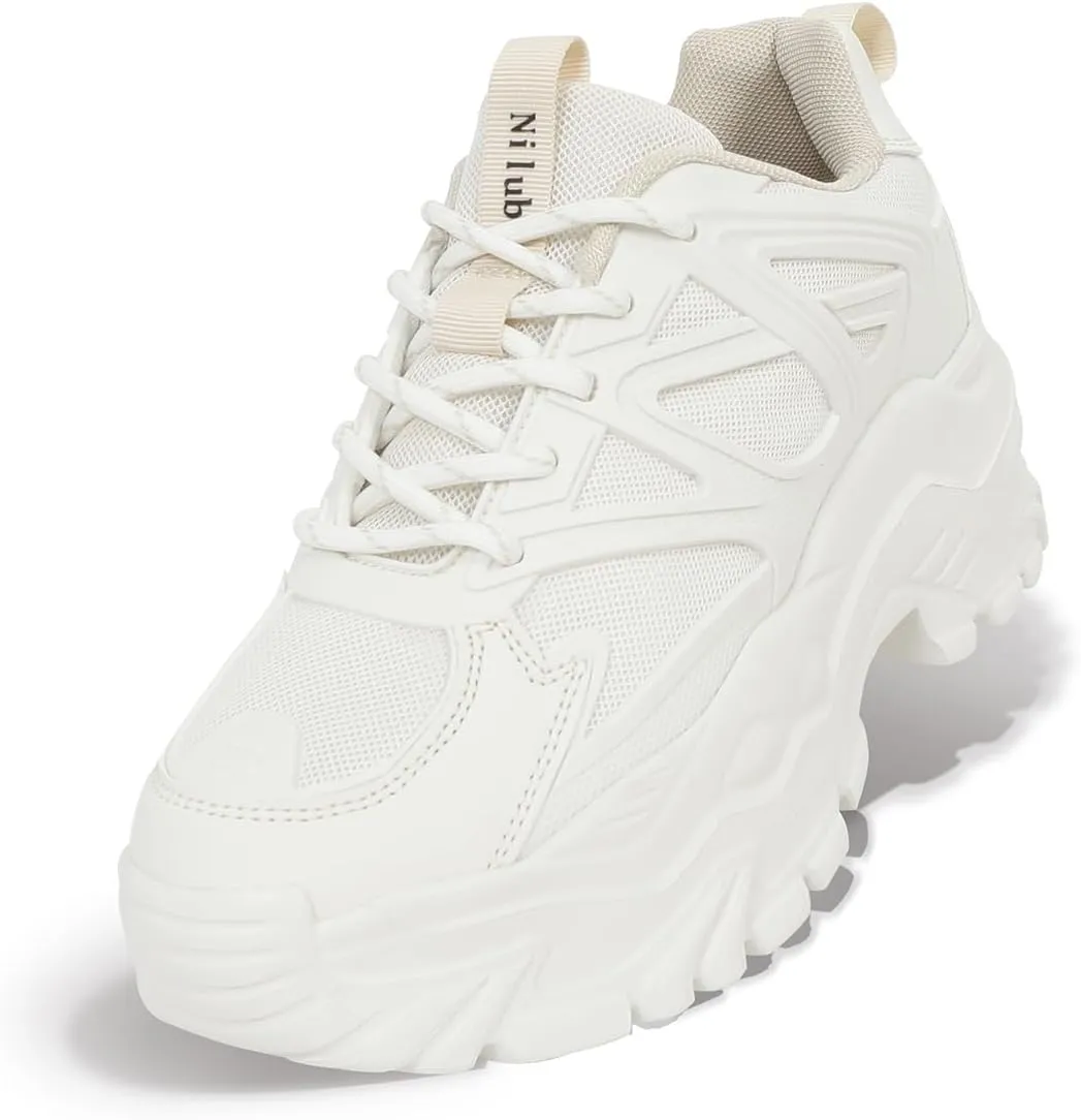 Niluber Chunky Sneakers for Women White Black Red Purple Platform Sneakers Comfortable Casual Lace Up Fashion Tennis Shoes