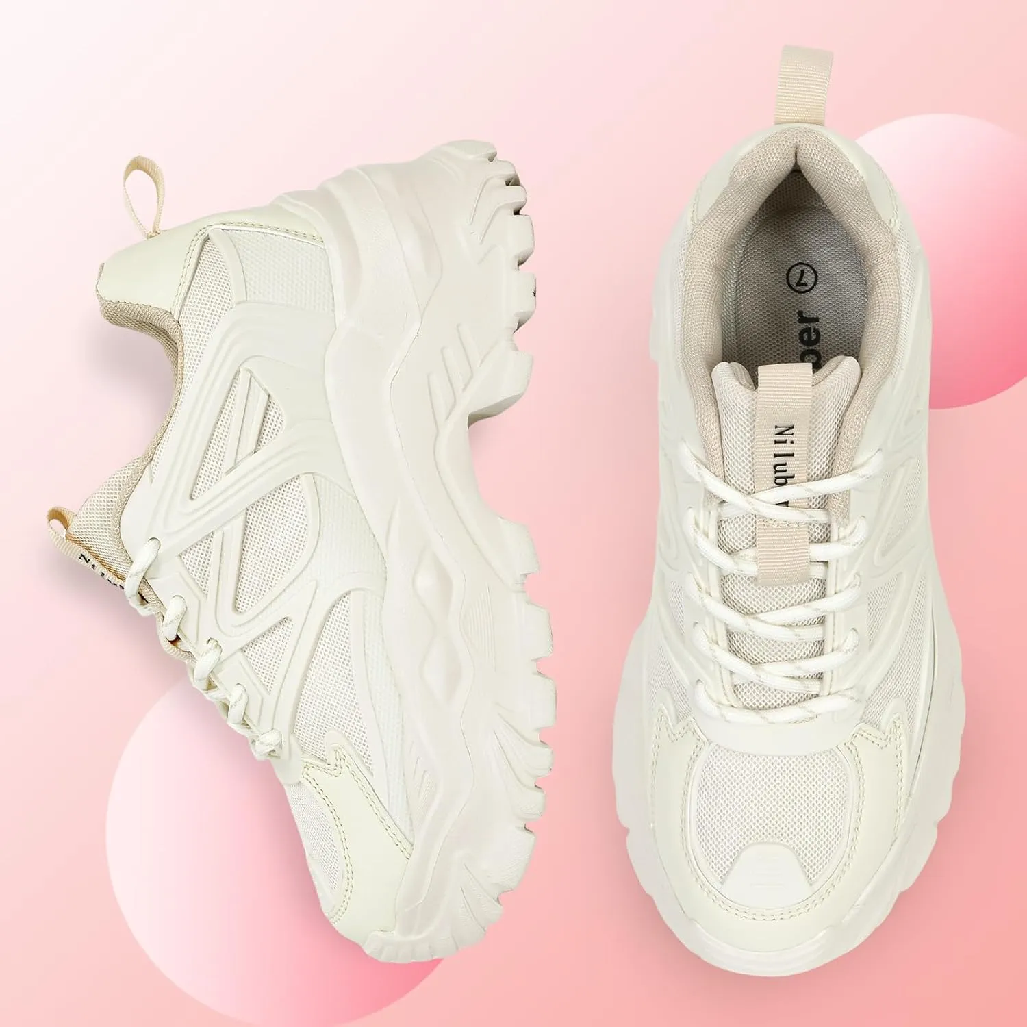 Niluber Chunky Sneakers for Women White Black Red Purple Platform Sneakers Comfortable Casual Lace Up Fashion Tennis Shoes