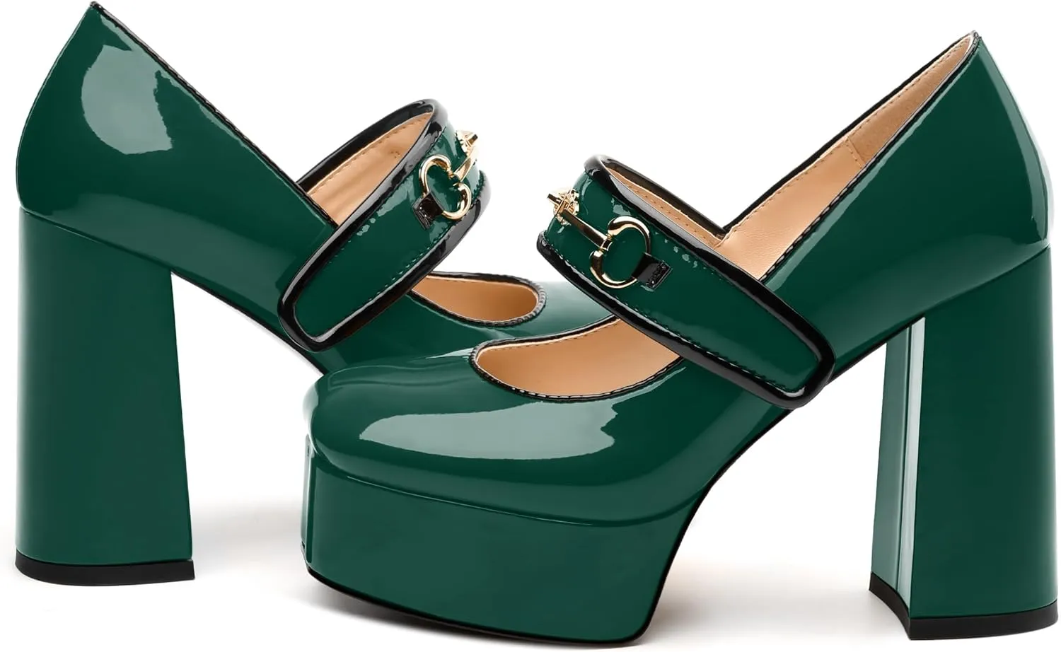 NUMALEO Mary Jane Shoes for Women Platform Mary Jane Heels High Chunky Block Closed Square Toe Strappy Pumps Patent Fashion Sexy Wedding Party Dress Shoes