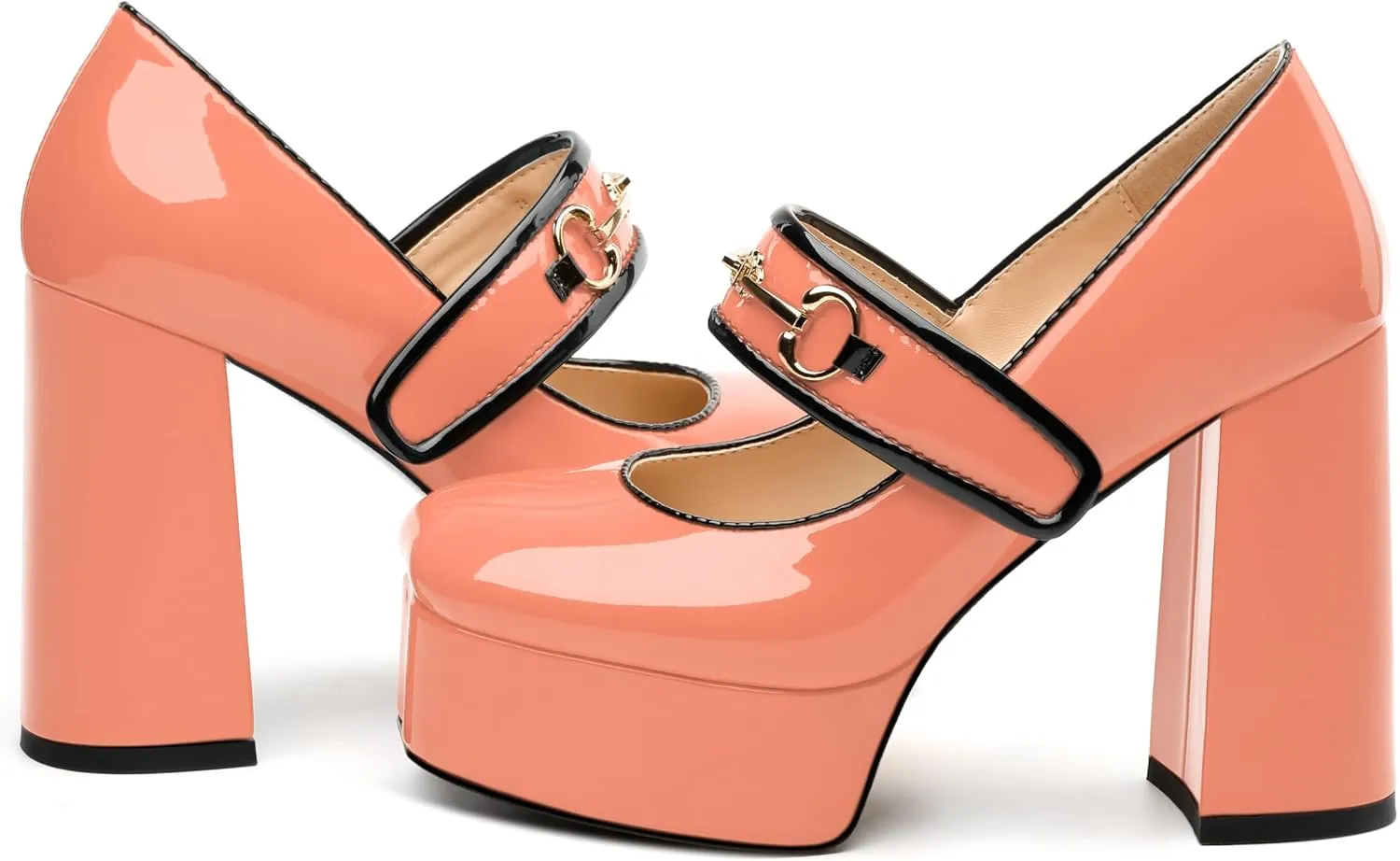 NUMALEO Mary Jane Shoes for Women Platform Mary Jane Heels High Chunky Block Closed Square Toe Strappy Pumps Patent Fashion Sexy Wedding Party Dress Shoes
