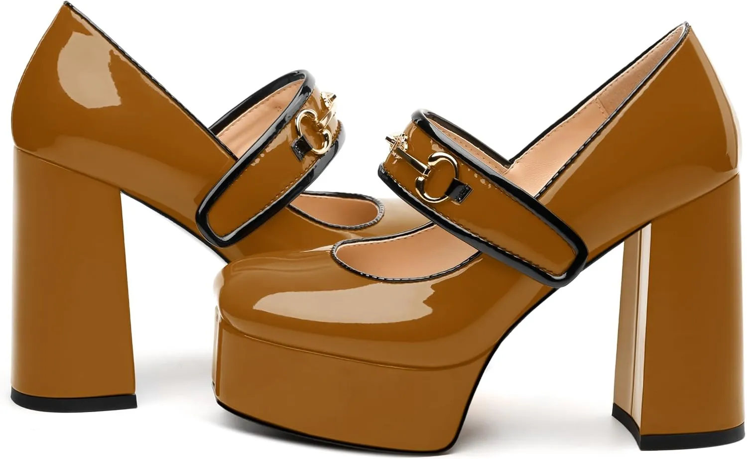NUMALEO Mary Jane Shoes for Women Platform Mary Jane Heels High Chunky Block Closed Square Toe Strappy Pumps Patent Fashion Sexy Wedding Party Dress Shoes