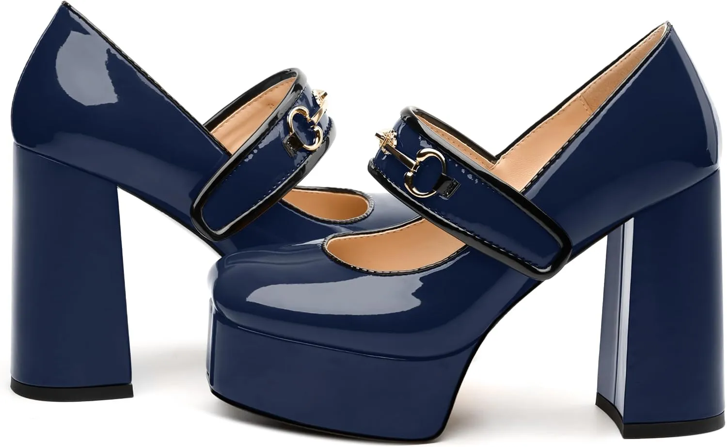 NUMALEO Mary Jane Shoes for Women Platform Mary Jane Heels High Chunky Block Closed Square Toe Strappy Pumps Patent Fashion Sexy Wedding Party Dress Shoes
