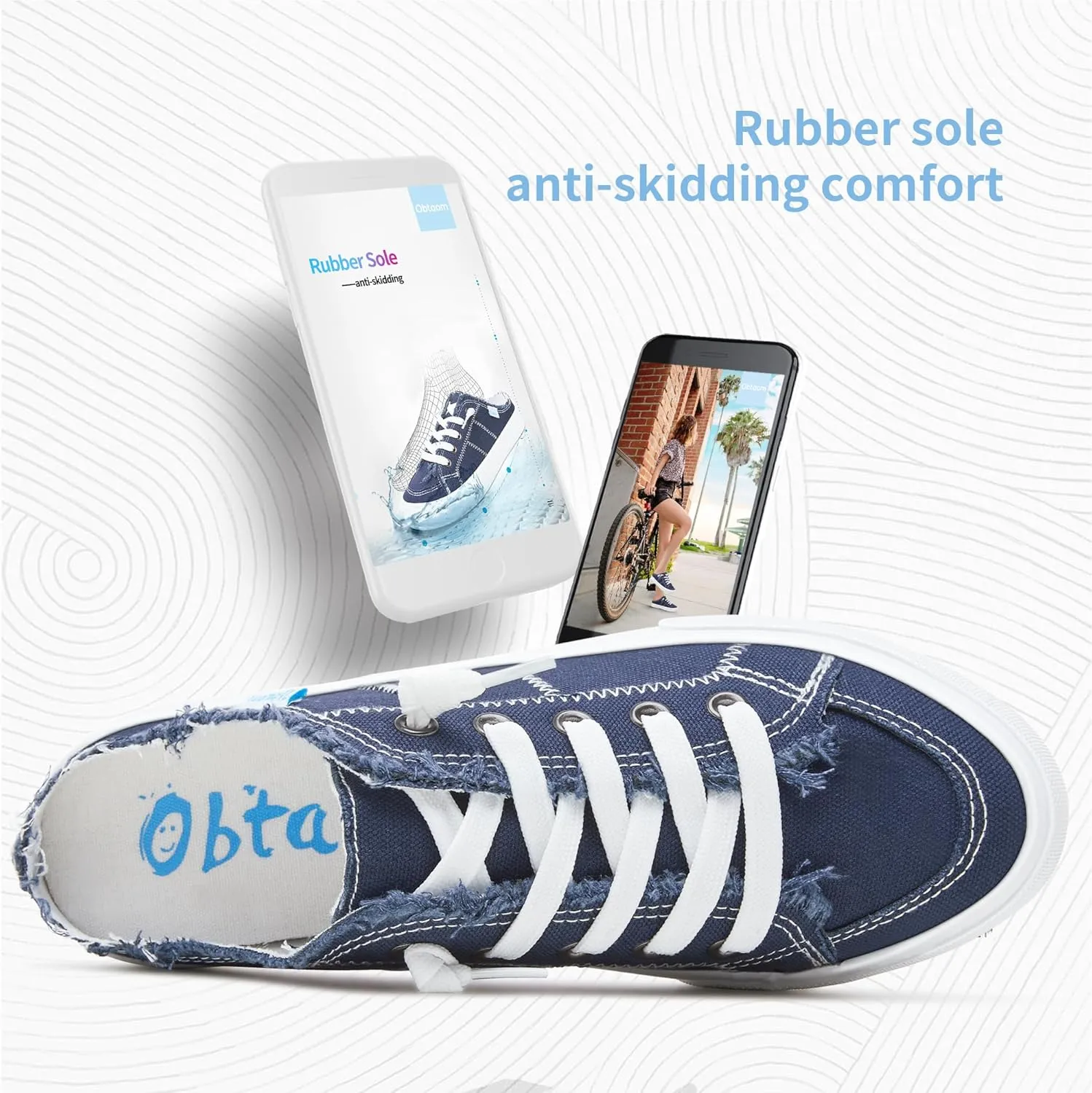 Obtaom Women Canvas Mules Memory Foam Clipper Fashion Sneakers Comfortable Slip-On Mule Backless Holiday Shoes