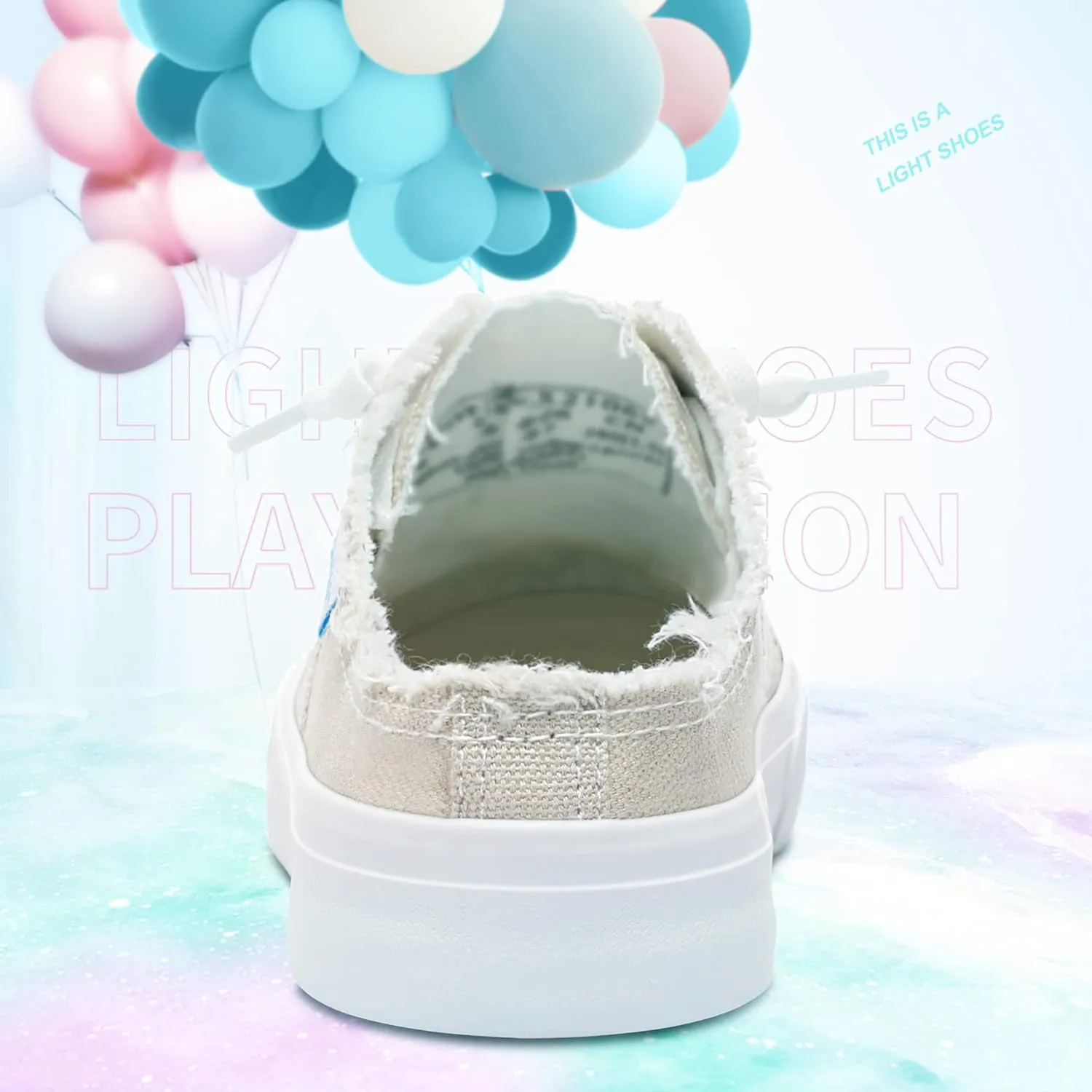 Obtaom Women Canvas Mules Memory Foam Clipper Fashion Sneakers Comfortable Slip-On Mule Backless Holiday Shoes