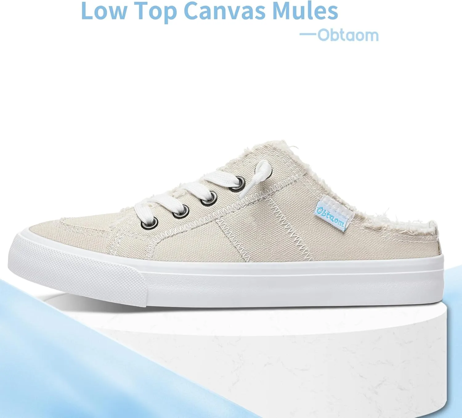 Obtaom Women Canvas Mules Memory Foam Clipper Fashion Sneakers Comfortable Slip-On Mule Backless Holiday Shoes