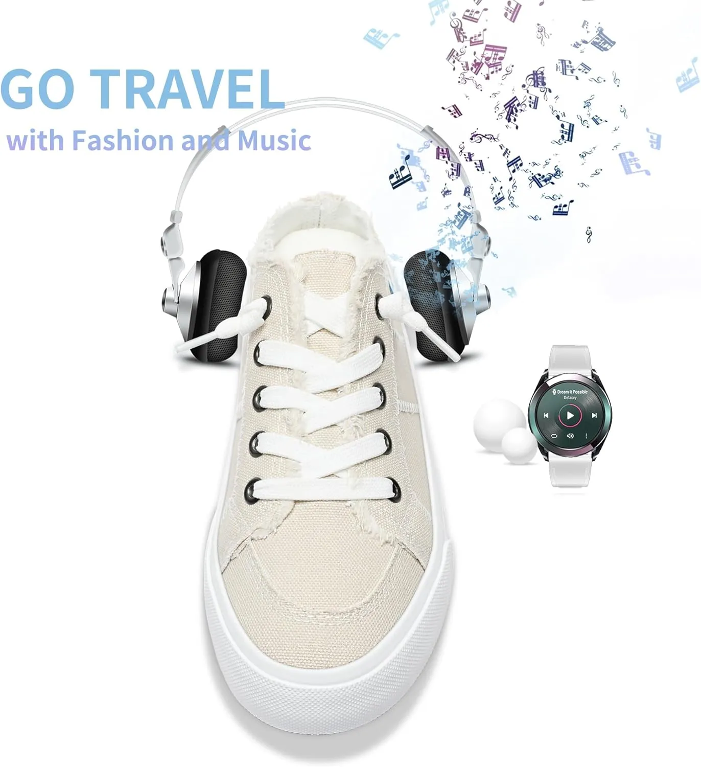 Obtaom Women Canvas Mules Memory Foam Clipper Fashion Sneakers Comfortable Slip-On Mule Backless Holiday Shoes