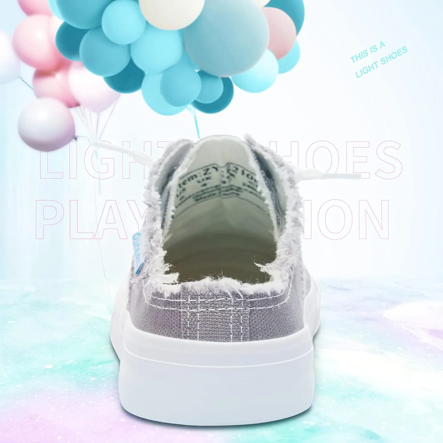 Obtaom Women Canvas Mules Memory Foam Clipper Fashion Sneakers Comfortable Slip-On Mule Backless Holiday Shoes
