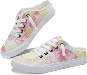 Obtaom Women Canvas Mules Memory Foam Clipper Fashion Sneakers Comfortable Slip-On Mule Backless Holiday Shoes