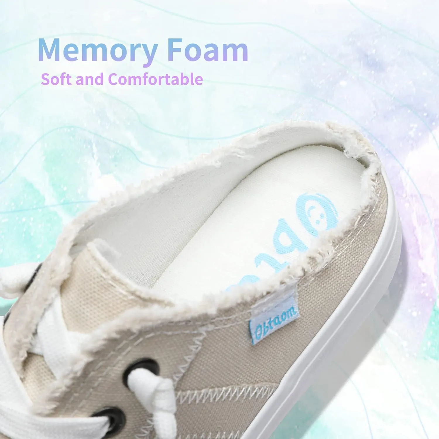 Obtaom Women Canvas Mules Memory Foam Clipper Fashion Sneakers Comfortable Slip-On Mule Backless Holiday Shoes