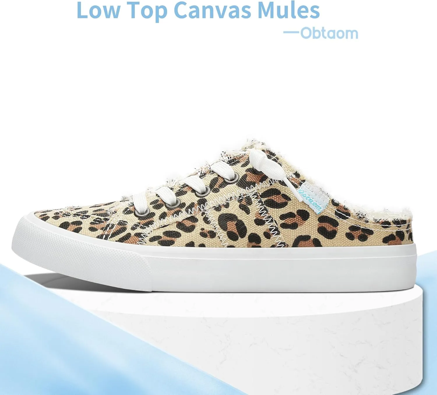 Obtaom Women Canvas Mules Memory Foam Clipper Fashion Sneakers Comfortable Slip-On Mule Backless Holiday Shoes
