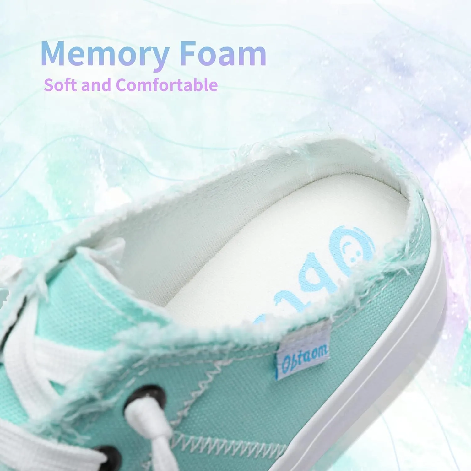 Obtaom Women Canvas Mules Memory Foam Clipper Fashion Sneakers Comfortable Slip-On Mule Backless Holiday Shoes