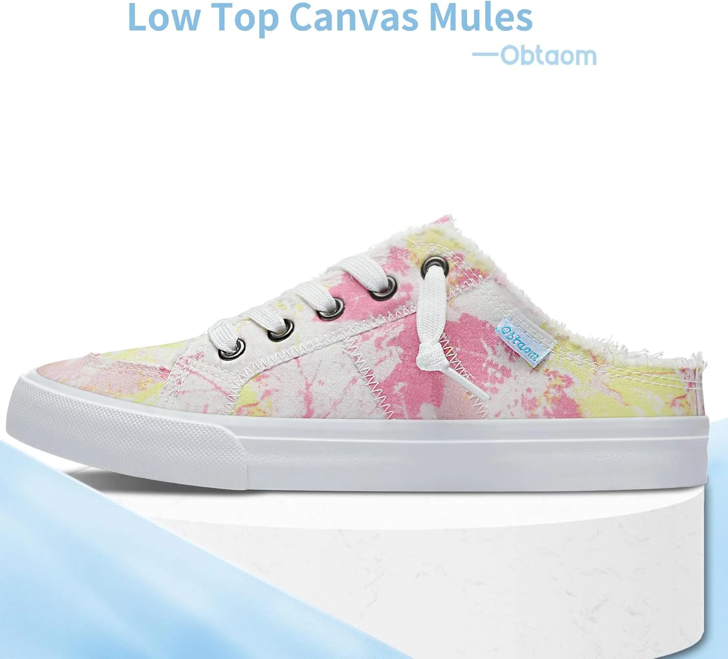Obtaom Women Canvas Mules Memory Foam Clipper Fashion Sneakers Comfortable Slip-On Mule Backless Holiday Shoes