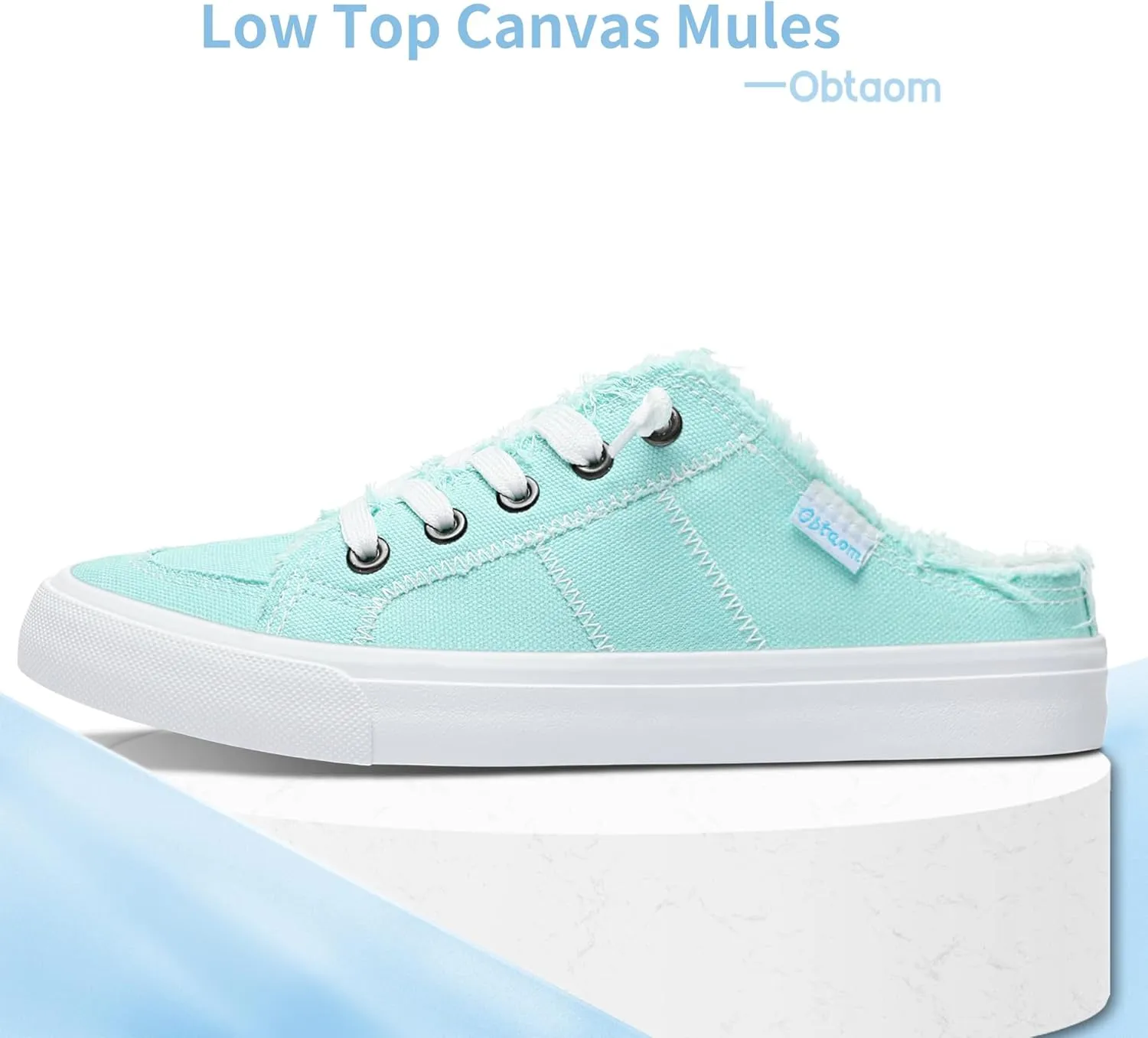 Obtaom Women Canvas Mules Memory Foam Clipper Fashion Sneakers Comfortable Slip-On Mule Backless Holiday Shoes