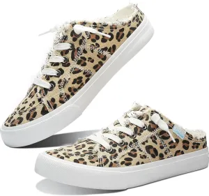 Obtaom Women Canvas Mules Memory Foam Clipper Fashion Sneakers Comfortable Slip-On Mule Backless Holiday Shoes