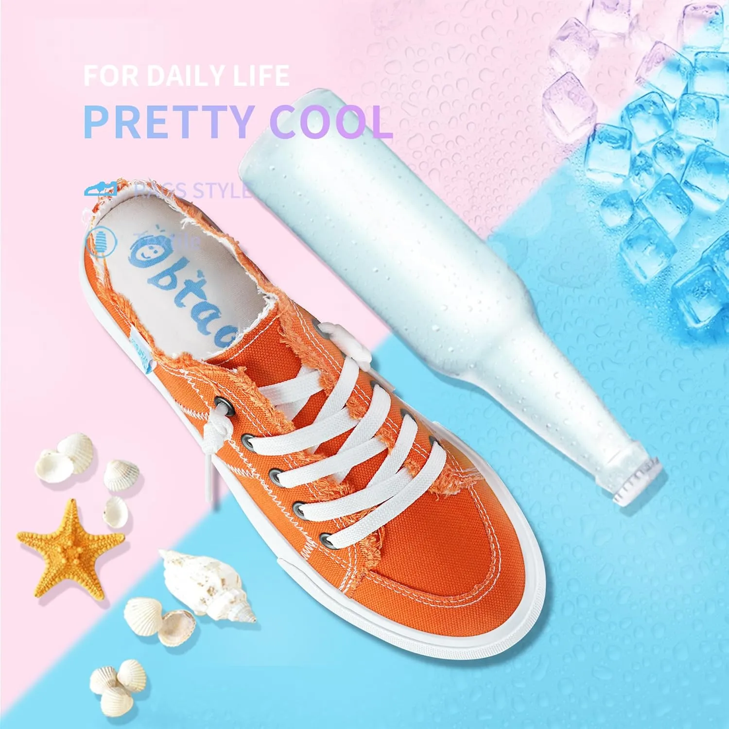 Obtaom Women Canvas Mules Memory Foam Clipper Fashion Sneakers Comfortable Slip-On Mule Backless Holiday Shoes