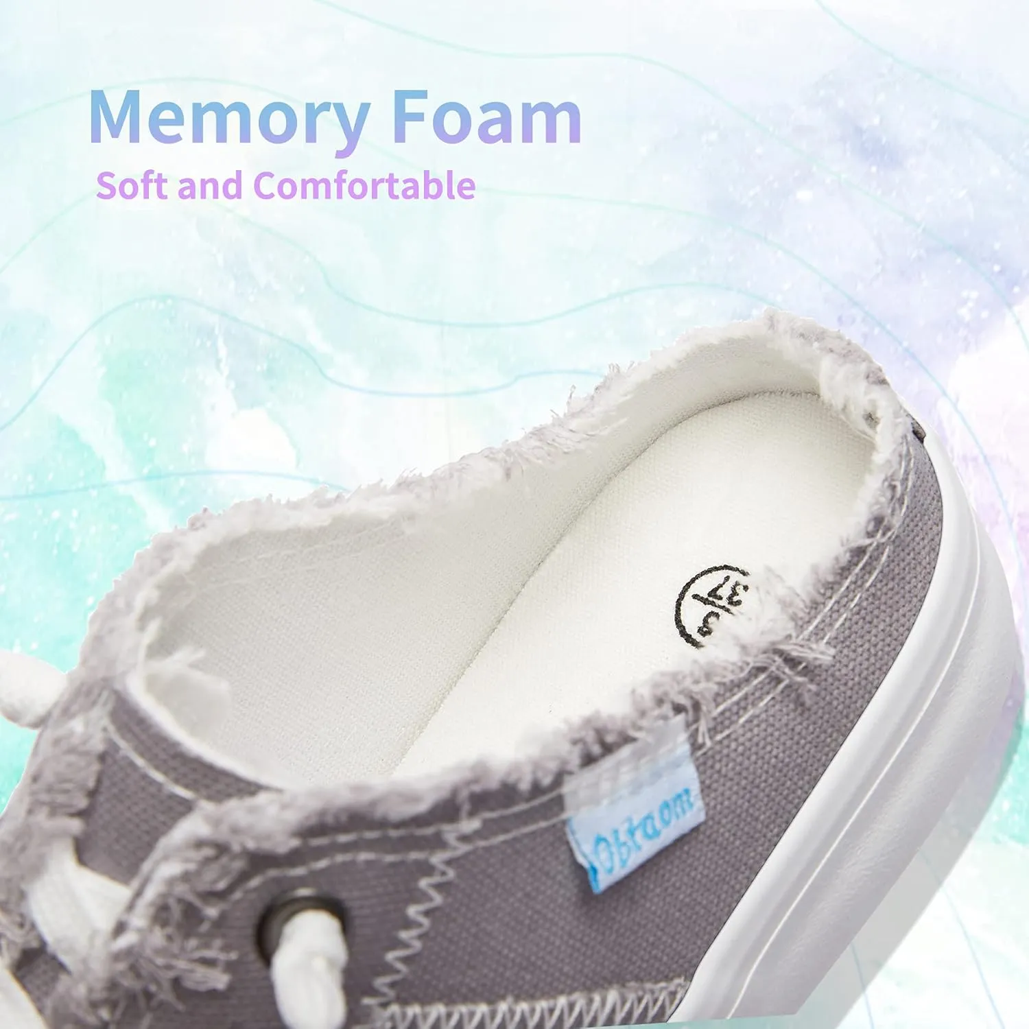 Obtaom Women Canvas Mules Memory Foam Clipper Fashion Sneakers Comfortable Slip-On Mule Backless Holiday Shoes