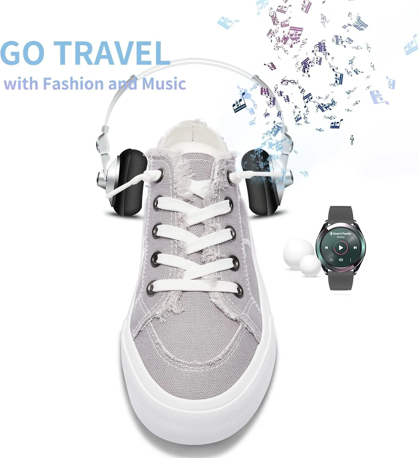 Obtaom Women Canvas Mules Memory Foam Clipper Fashion Sneakers Comfortable Slip-On Mule Backless Holiday Shoes