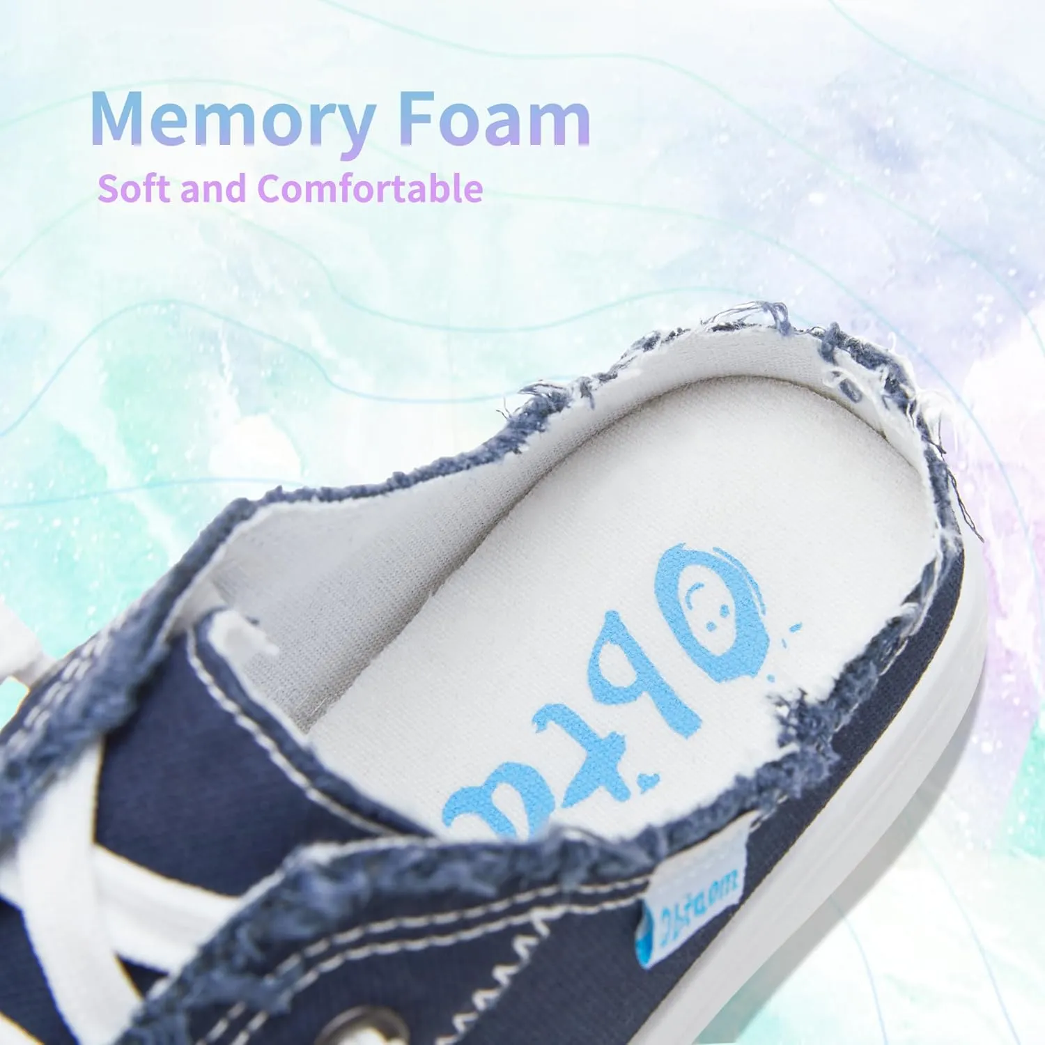 Obtaom Women Canvas Mules Memory Foam Clipper Fashion Sneakers Comfortable Slip-On Mule Backless Holiday Shoes