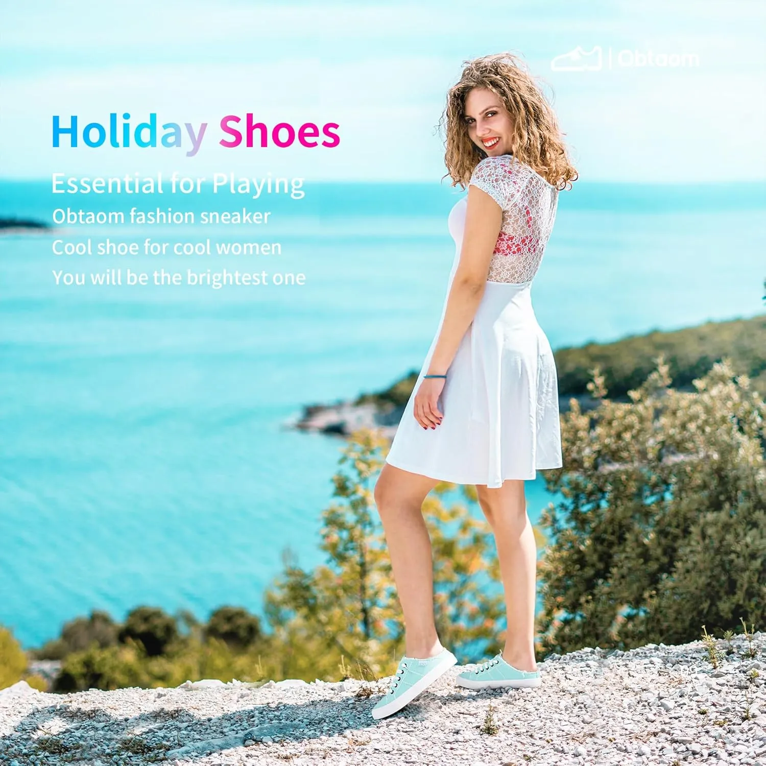 Obtaom Women Canvas Mules Memory Foam Clipper Fashion Sneakers Comfortable Slip-On Mule Backless Holiday Shoes