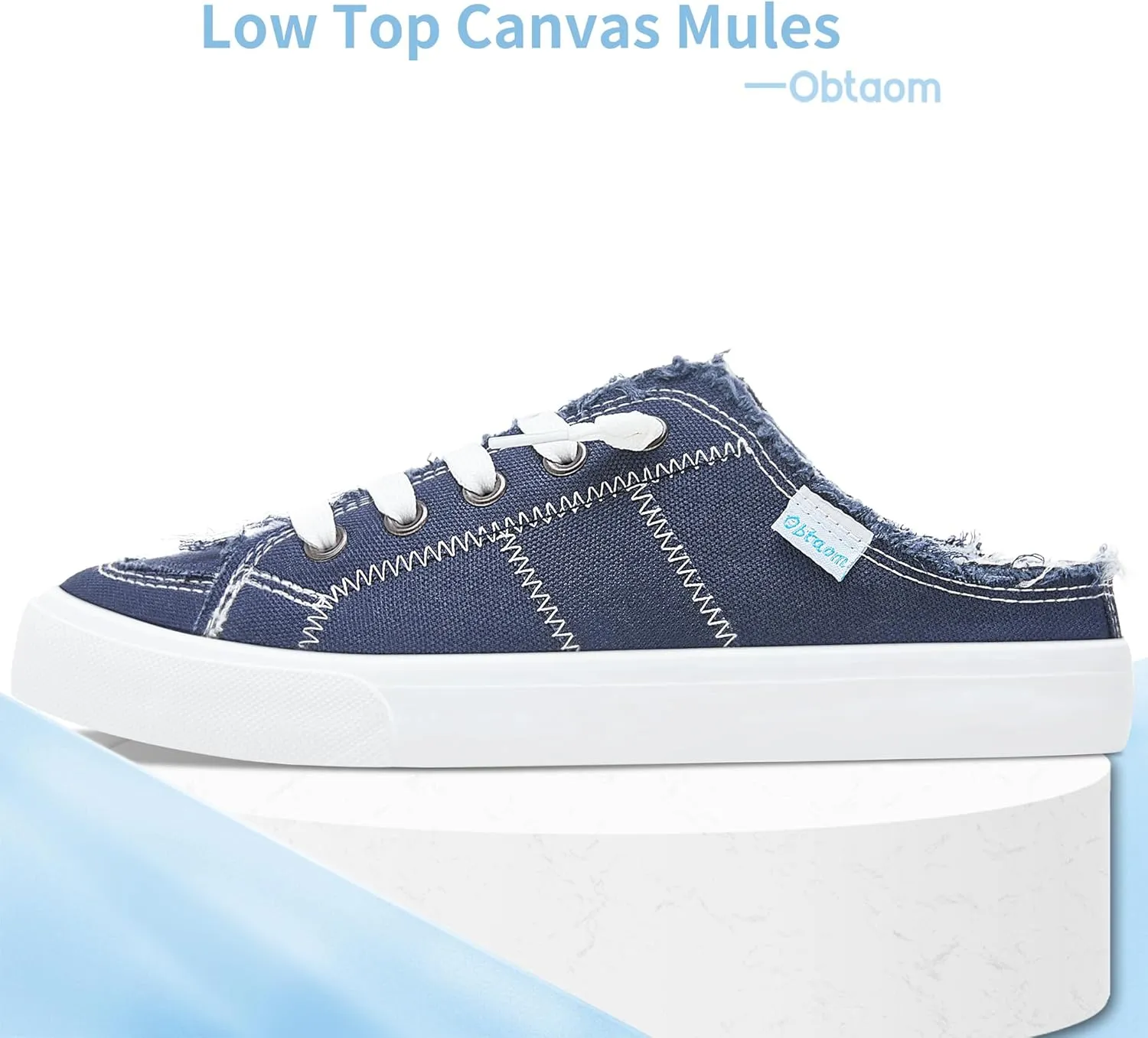 Obtaom Women Canvas Mules Memory Foam Clipper Fashion Sneakers Comfortable Slip-On Mule Backless Holiday Shoes