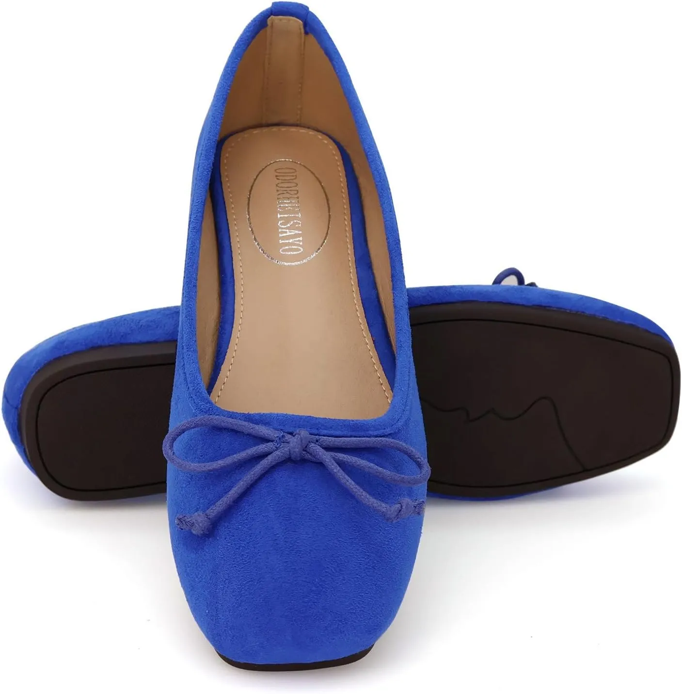 ODORHEISAYO Dress Shoes for Women Office Shoes, Square Toe Ballet Flats Shoes Casual, Cute Bows Flats for Women, Comfort Slip ons Womens Shoes Dressy for Holiday Wedding Work Party